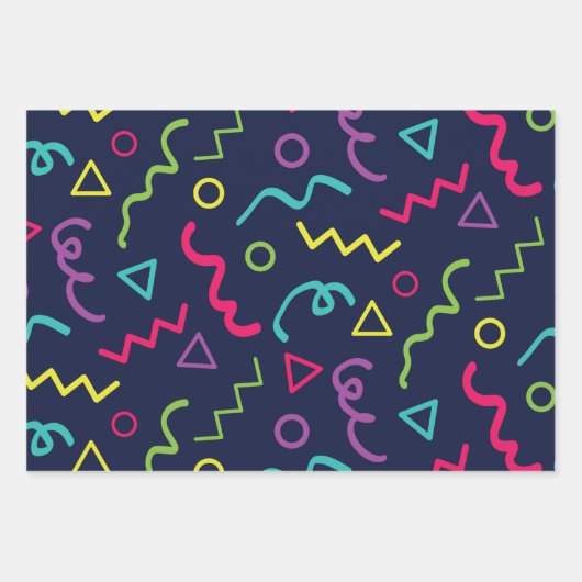80 jaar, retro party neon Memphis patroon Inpakpapier Vel (Voorkant 2)