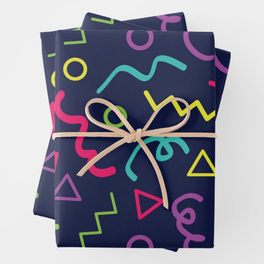 80 jaar, retro party neon Memphis patroon Inpakpapier Vel (In situ)