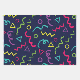 80 jaar, retro party neon Memphis patroon Inpakpapier Vel