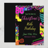 80 jaar uitnodiging, terug naar de 80, elke leefti save the date (Voorkant / Achterkant)