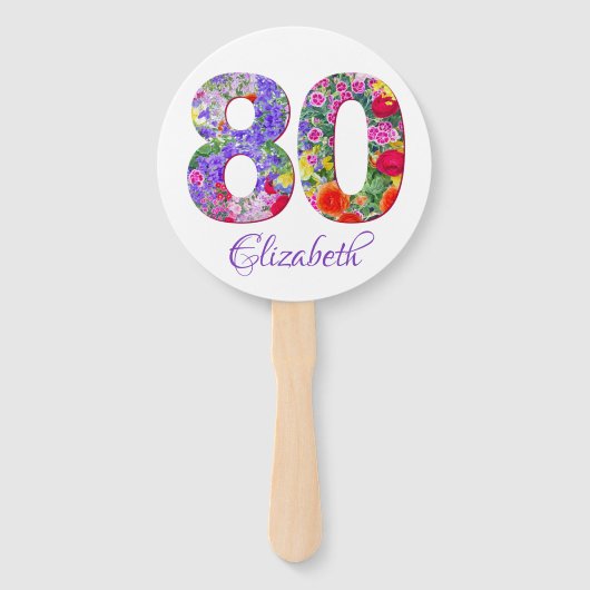 80 jaar verjaardagsfeestje bloemige kleurrijke han handwaaier (Achterkant)