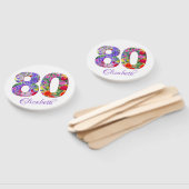 80 jaar verjaardagsfeestje bloemige kleurrijke han handwaaier (Niet-gemonteerd)