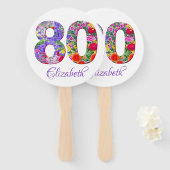 80 jaar verjaardagsfeestje bloemige kleurrijke han handwaaier (Voorkant en achterkant)