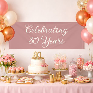 80 Jaar vieren Stof Roze Elegant Schrift Spandoek