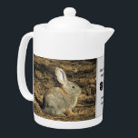 80 jaar Young Schattig Rabbit Photo 80th Birthday Theepot<br><div class="desc">Deze theepot heeft een schattige, kleine, bruine bunny die in de ochtendzon zit en de warmte van de stralen voelt. Dit is een unieke manier om een verjaardagsmijlpaal van 80, 90, of elke leeftijd te vieren door de leeftijd van de gelukkige verjaardag van de jongen of het meisje aan te...</div>