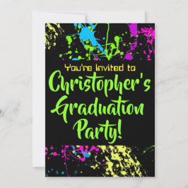 80-jaren '90 Verf Splatter Graduation Party Kaart