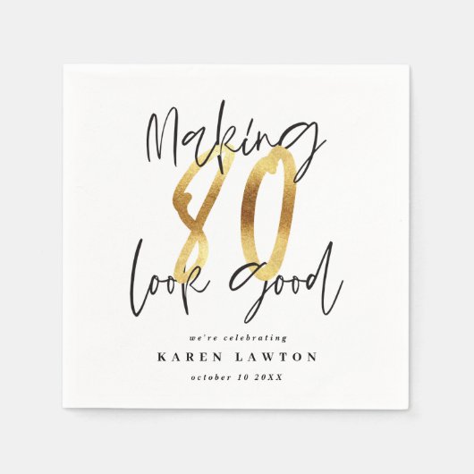80-jarige gouden verjaardagsfeestjes maken servet (Voorkant)