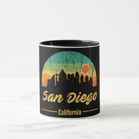 80-jarige San Diego City Skyline Retro Sunset Mok (Midden)