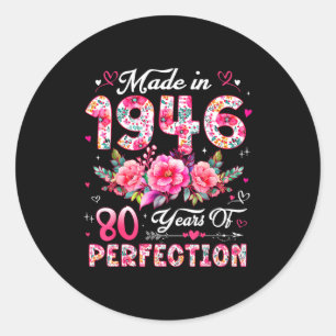 80-jarige vrouw geproduceerd in 1946 bloem 80ste v ronde sticker