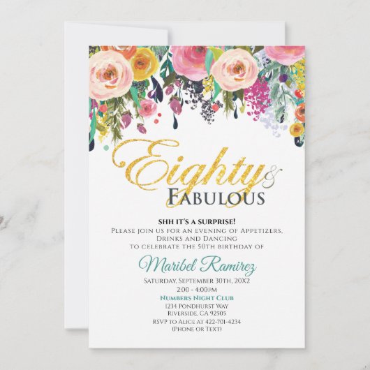 80 Jubileum Fabulous Invitation Kaart (Voorkant)