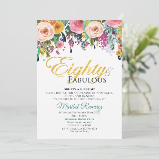 80 Jubileum Fabulous Invitation Kaart (Staand voorkant)