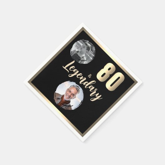 80 & Legendarisch 2 foto's 80th Birthday Gold Servet (Hoek)