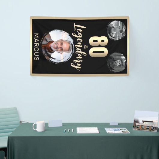 80 & Legendarisch 3 Foto's 80ste verjaardag Goud Spandoek (Beurs)