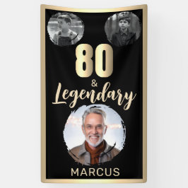 80 & Legendarisch 3 Foto's 80ste Verjaardag Goud Spandoek