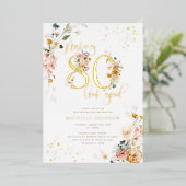 80-look Good Pink Floral Gold Folie Uitnodiging (Staand Voorkant)