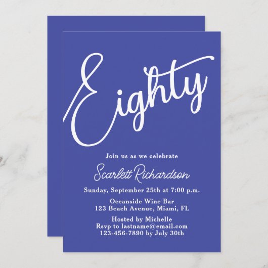 80 Modern Script Lavendel Paarse 80ste Verjaardag Kaart (Voorkant / Achterkant)