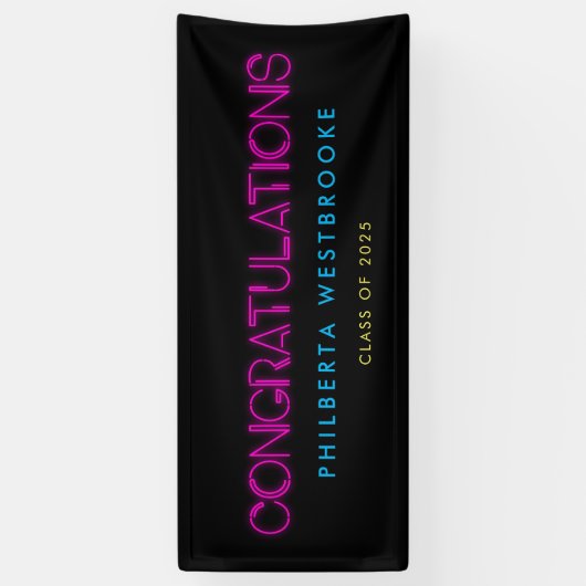 80 neonverlichting Graduation party Gefeliciteerd Spandoek (Verticaal)