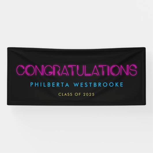 80 neonverlichting Graduation party Gefeliciteerd Spandoek (Horizontaal)