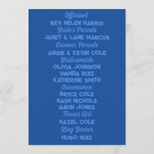80 Pastels op Blue New Wave Wedding Programmakaart (Achterkant)