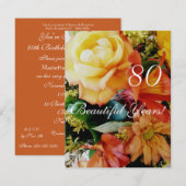 80 prachtige jaren!-Birthday/Yellow Rose Bouquet Kaart (Voorkant / Achterkant)