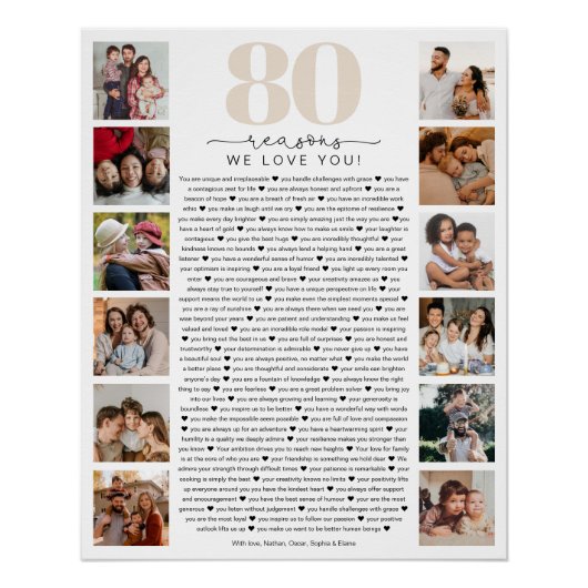 80 Reasons We Love You Birthday Keepsake Gift Perfect Poster (Voorkant)