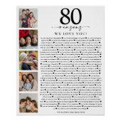 80 Reasons We Love You Birthday Keepsake Perfect Poster (Voorkant)