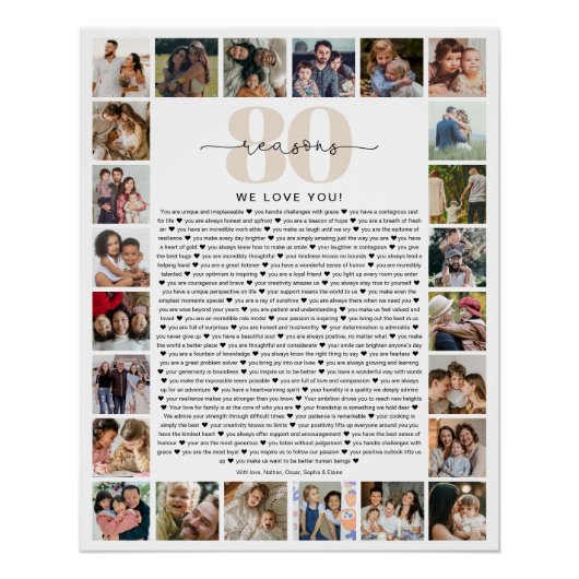 80 Reasons We Love You Photo Collage Keepsake Gift Perfect Poster (Voorkant)
