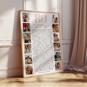 80 Redenen waarom we van je houden Cadeau Perfect Poster