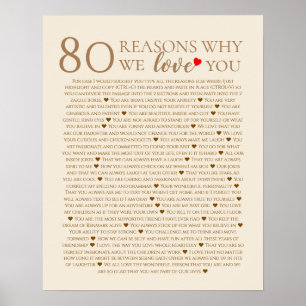80 redenen waarom we van je houden op de 70e 60e v poster