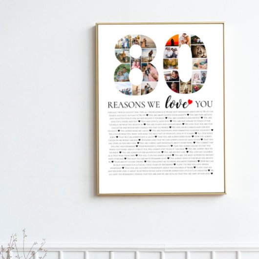 80 redenen waarom we van je houden verjaardag foto poster