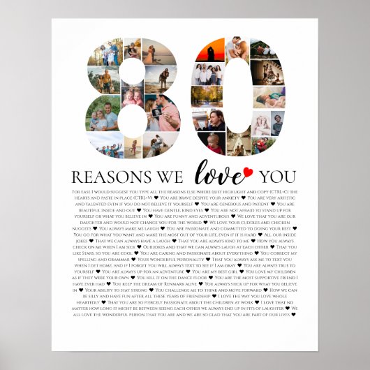 80 redenen waarom we van je houden verjaardag foto poster (Voorkant)
