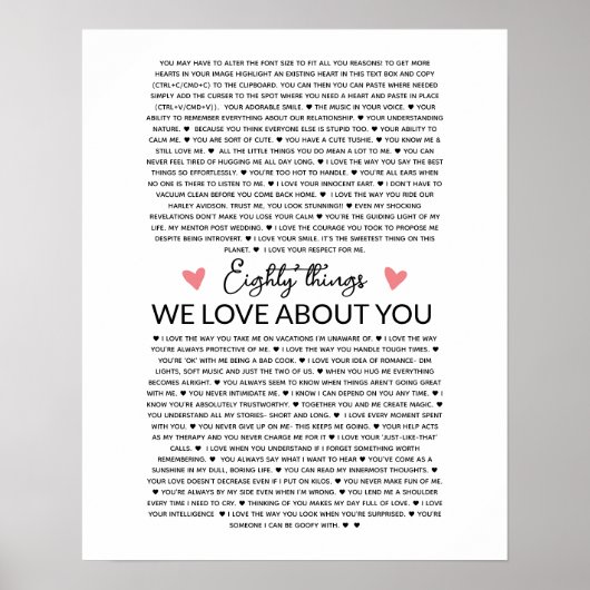 80 redenen waarom we van je houden verjaardagscade poster (Voorkant)