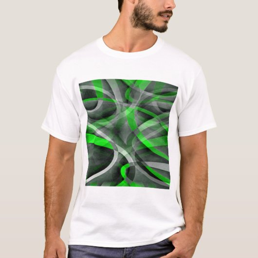 80 Retro Neon Green en Gray Curved Line Pat T-shirt (Voorkant)