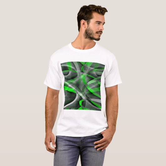 80 Retro Neon Green en Gray Curved Line Pat T-shirt (Voorkant volledig)