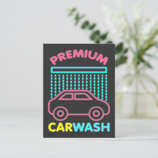 80 retro neon Premium auto wash car Briefkaart (Staand voorkant)