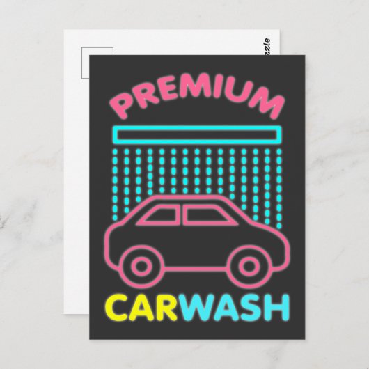 80 retro neon Premium auto wash car Briefkaart (Voorkant / Achterkant)