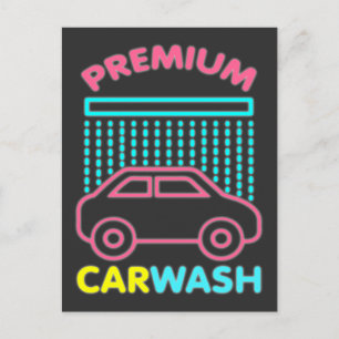 80 retro neon Premium auto wash car Briefkaart