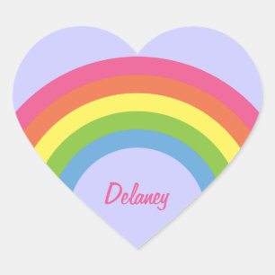 80 Retro Rainbow Heart Name Stickers