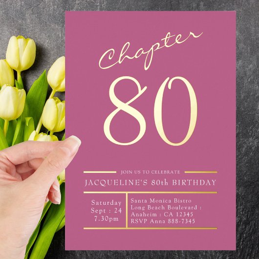80 Roze 80e verjaardag Gold Folie Uitnodiging