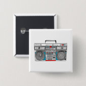 '80 s 'boombox'-illustratie vierkante button 5,1 cm (Voorkant /achterkant)