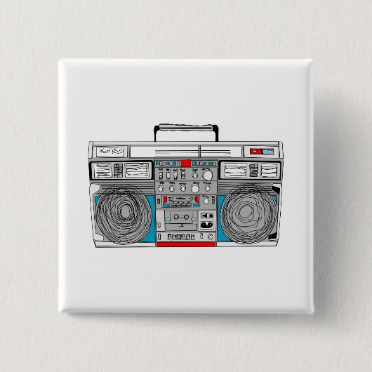 '80 s 'boombox'-illustratie vierkante button 5,1 cm (Voorkant)