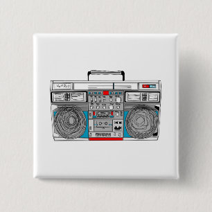 '80 s 'boombox'-illustratie vierkante button 5,1 cm