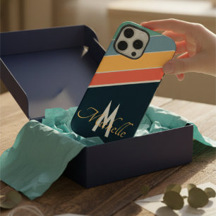 80 s  esthetisch Stripe stijlvol monogram iPhone 14 Pro Max Hoesje