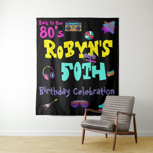 80’s of 90s Thema Verjaardag Uitnodiging Wandkleed (In situ)