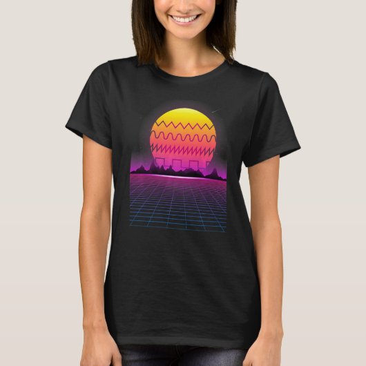 80 s Retro Sunset Synthesizer Synthwave Waveform T-shirt (Voorkant)