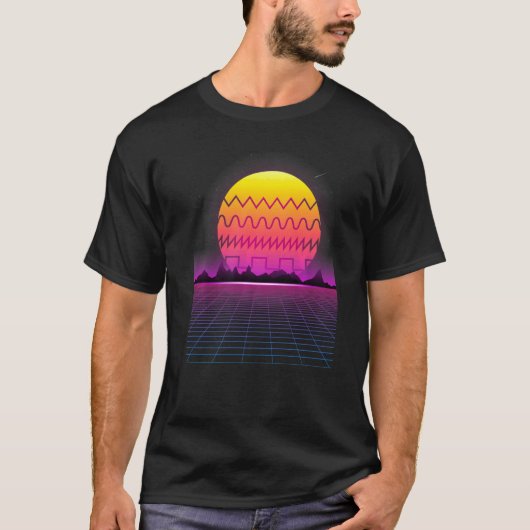 80 s Retro Sunset Synthesizer Synthwave Waveform T-shirt (Voorkant)