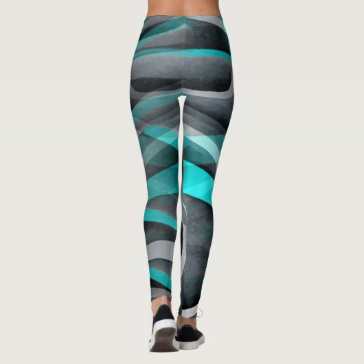 80 Turquoise en grijs Arched Line Pattern Leggings (Achterkant)