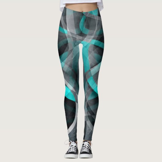 80 Turquoise en grijs Arched Line Pattern Leggings (Voorkant)