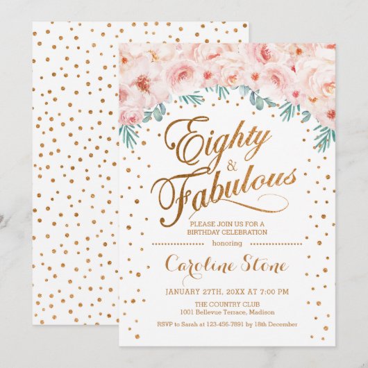 80 Uitstekend Verjaardagsfeest - Wit Goud Roze Kaart (Voorkant / Achterkant)