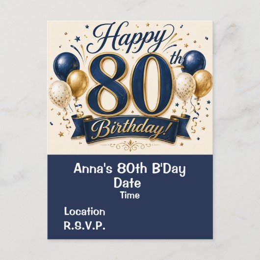 80 Verjaardag Save the Date   Briefkaart (Voorkant)